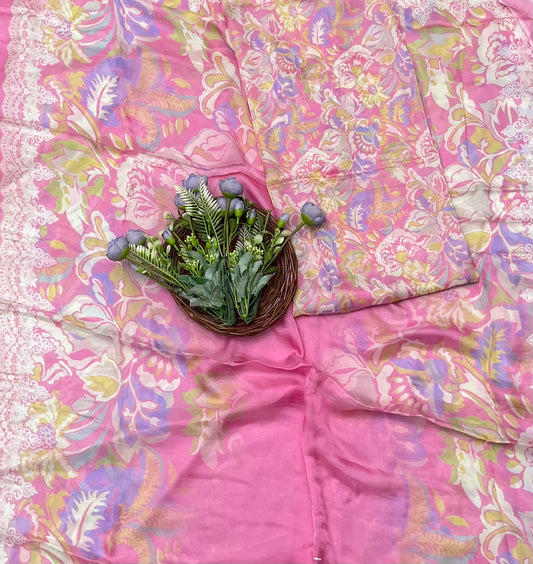 Chinon Jackard Pink Suit Fabric / CKC Phoolon Ka Ghar