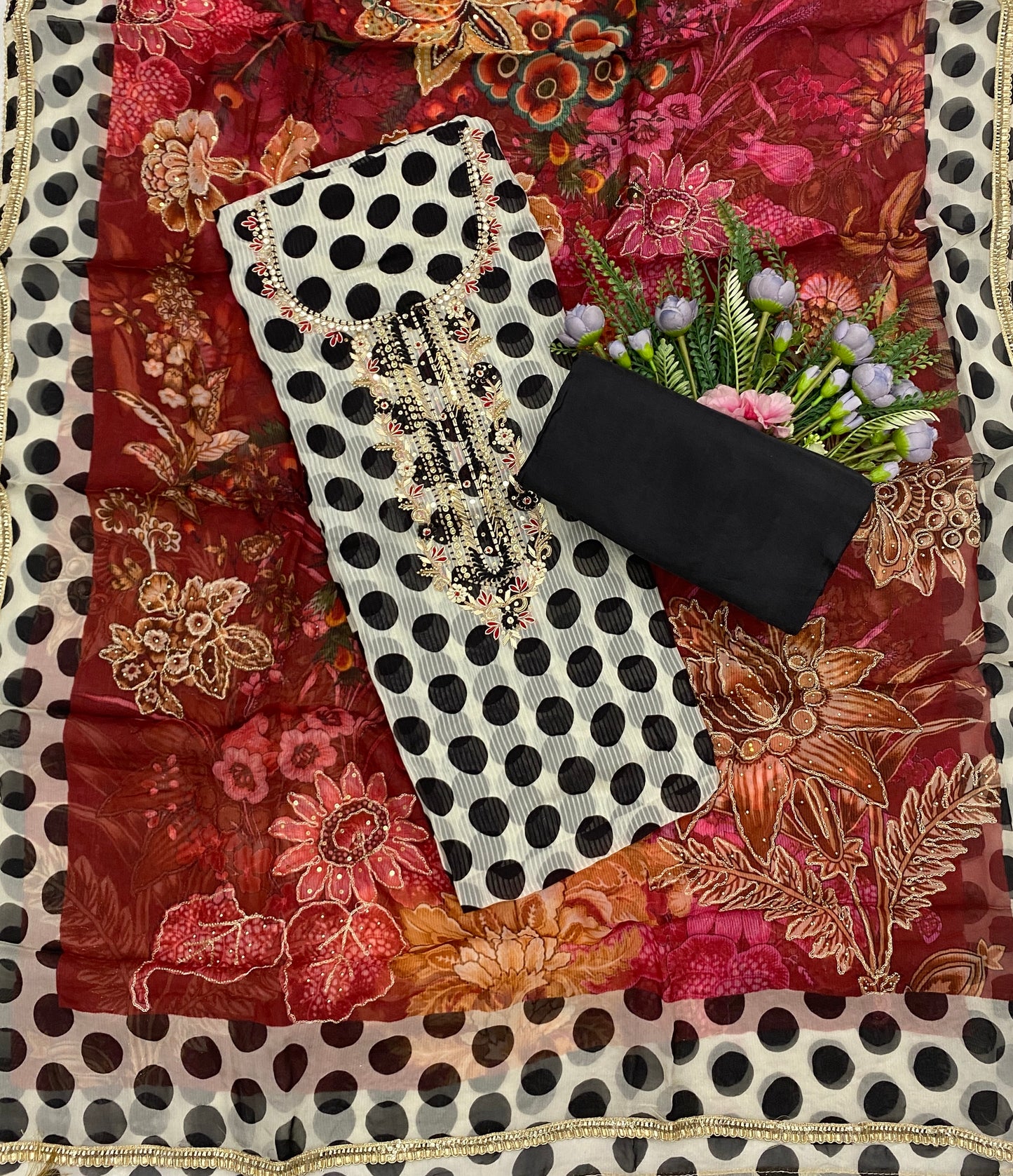 994B Organza Skin With Black Dots suits Fabric/ CKC Partywear Collection