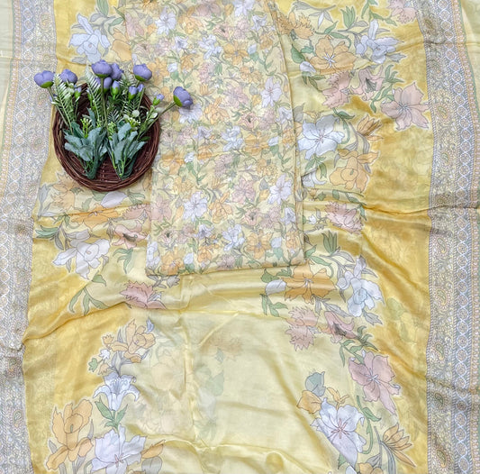 Chinon Jackard Yellow Suit Fabric / CKC Phoolon Ka Ghar