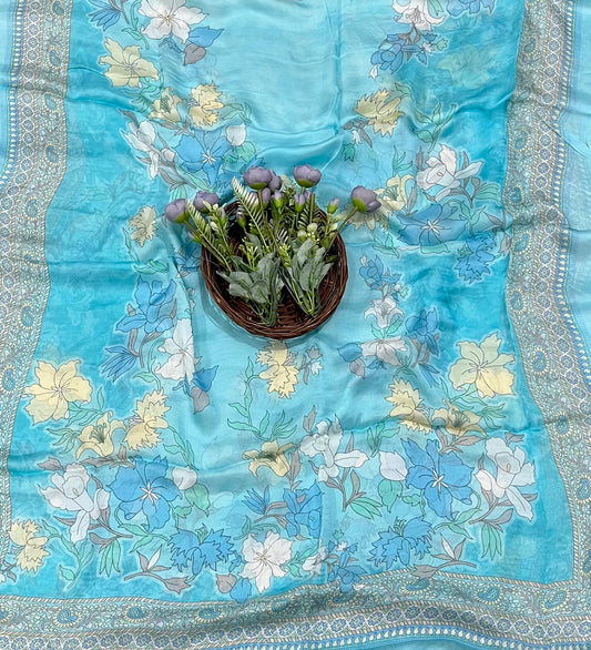 Chinon Jackard Blue Suit Fabric / CKC Phoolon Ka Ghar