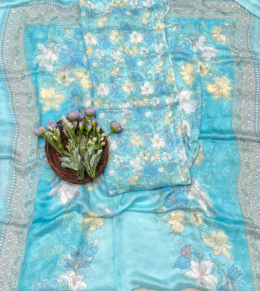 Chinon Jackard Blue Suit Fabric / CKC Phoolon Ka Ghar