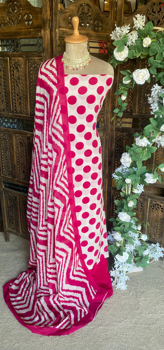 Crepe Magenta With Cream Suit Fabric / Polka Story