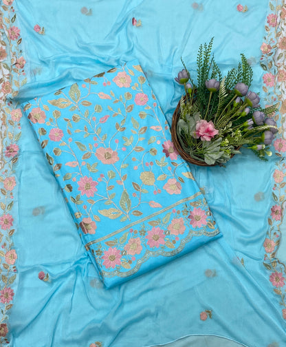 Rayon Aari Blue Suit Fabric / CKC Cotton Bazaar