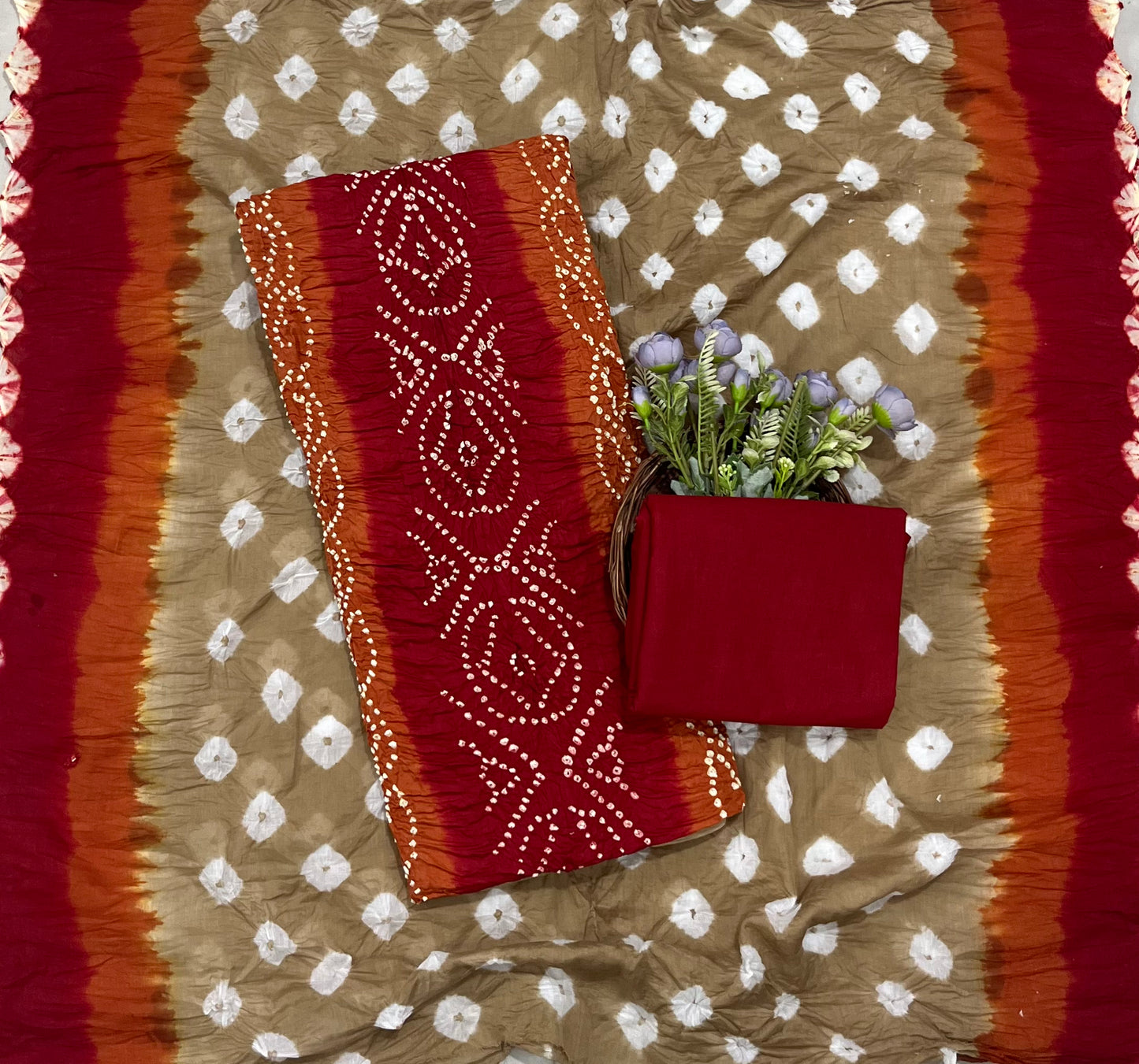 Ckc 123 Jaipuri Beige With Red Suit Fabric / CKC Jaipuri Suits