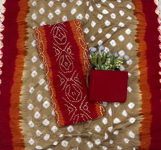 Ckc 123 Jaipuri Beige With Red Suit Fabric / CKC Jaipuri Suits