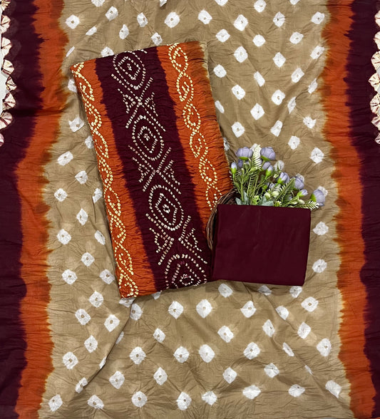 Jaipuri Beige With Maroon Suit Fabric / CKC Jaipuri Suits