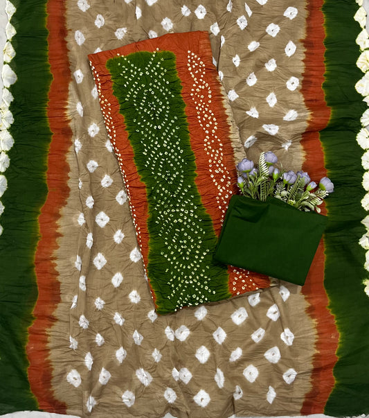 Jaipuri Beige With Green Suit Fabric / CKC Jaipuri Suits