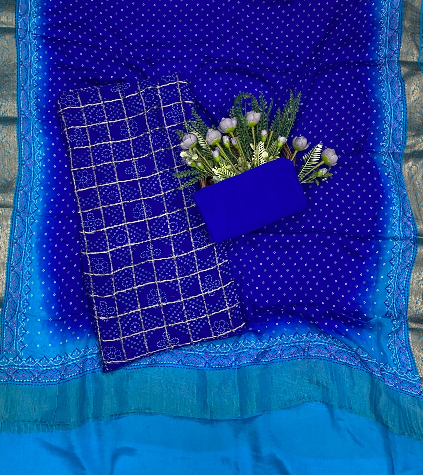 64C Pure Chinon Royal Blue With Blue Suit Fabric / CKC Jaipuri Suits