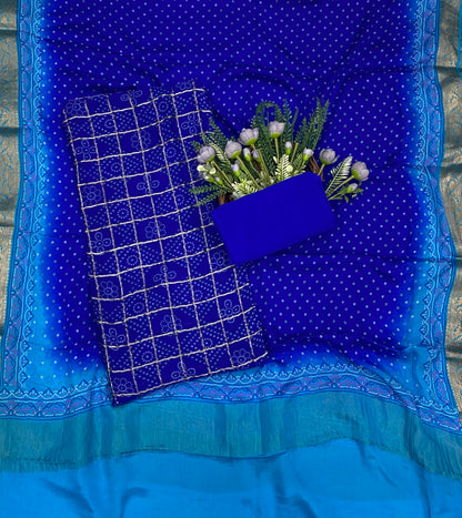 64C Pure Chinon Royal Blue With Blue Suit Fabric / CKC Jaipuri Suits