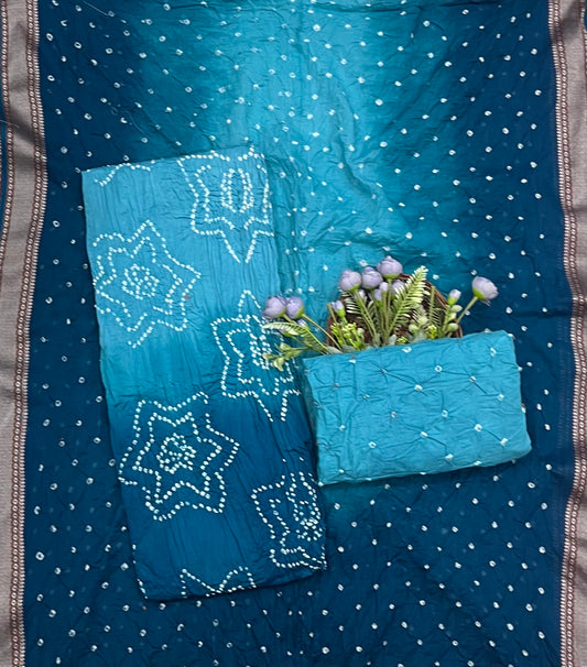 Jaipuri Blue With Navy Blue Suit Fabric / CKC Jaipuri Suits