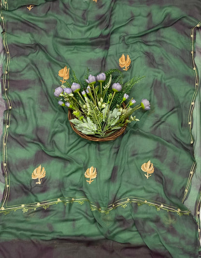 100C Georgette Aari Green With Wine Fabric / CKC Georgette Suits