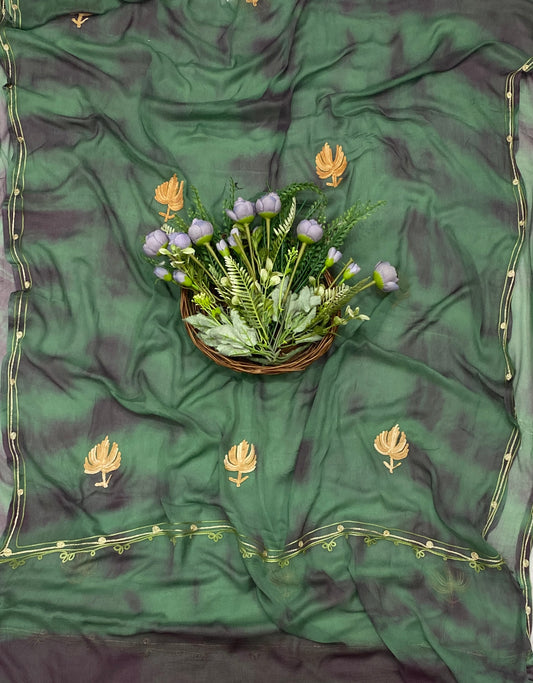 100C Georgette Aari Green With Wine Fabric / CKC Georgette Suits