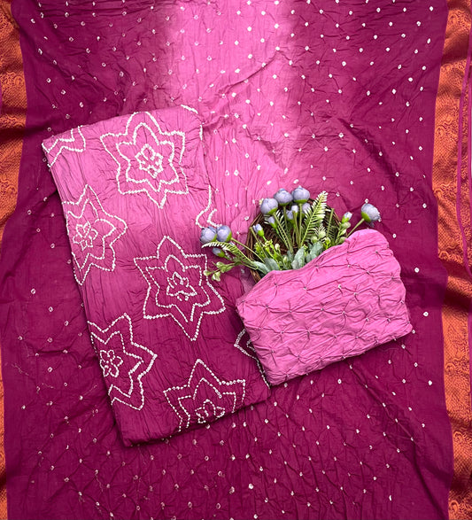 Jaipuri Pink With Purple Suit Fabric / CKC Jaipuri Suits