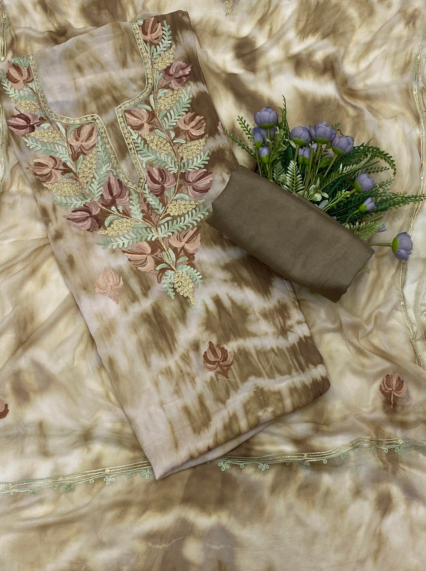 103C Georgette Aari Brown With Cream Fabric / CKC Georgette Suits