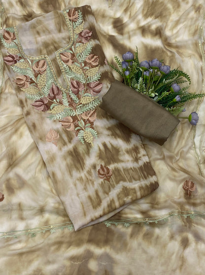 103C Georgette Aari Brown With Cream Fabric / CKC Georgette Suits