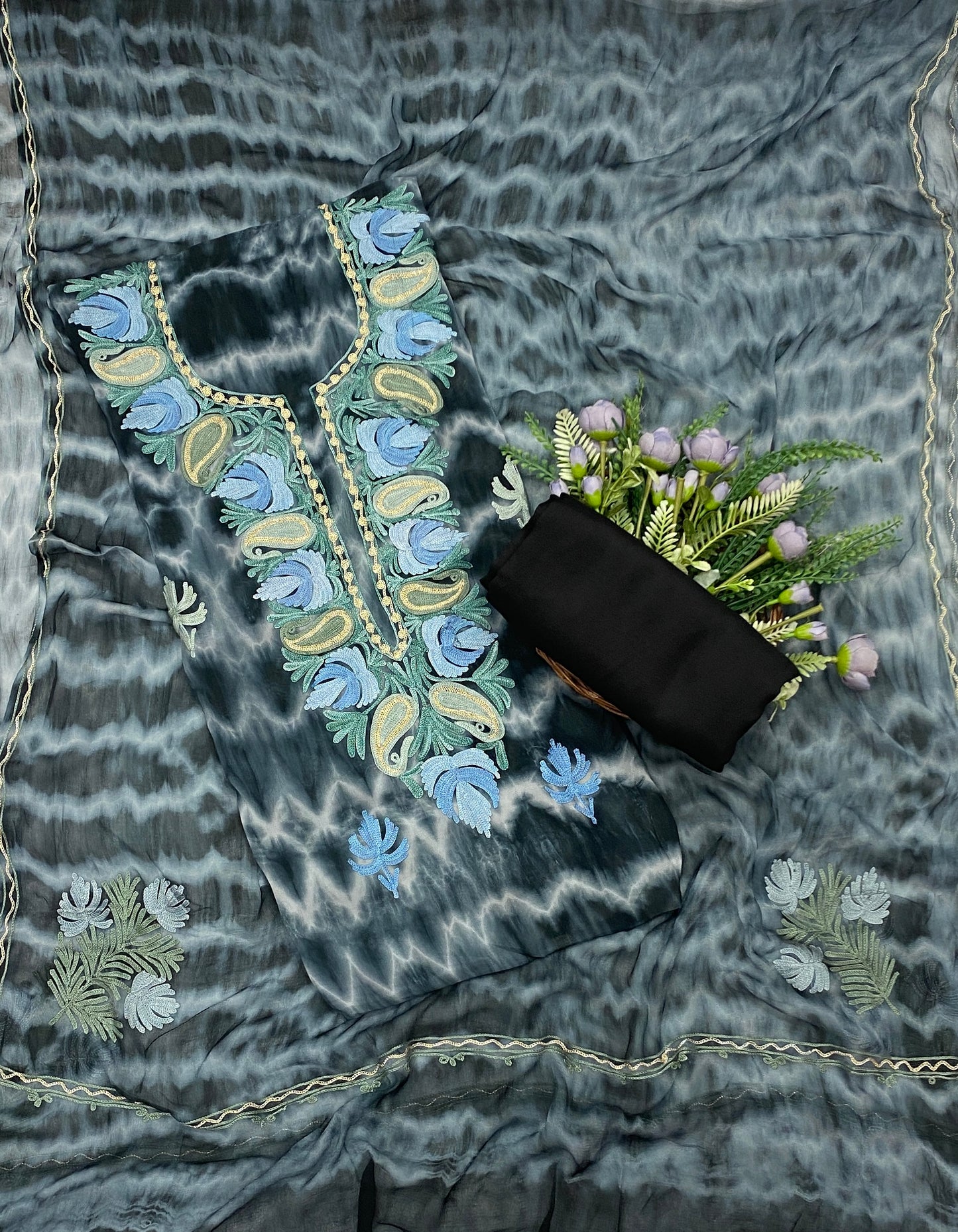 110C Georgette Aari Black  Fabric / CKC Georgette Suits