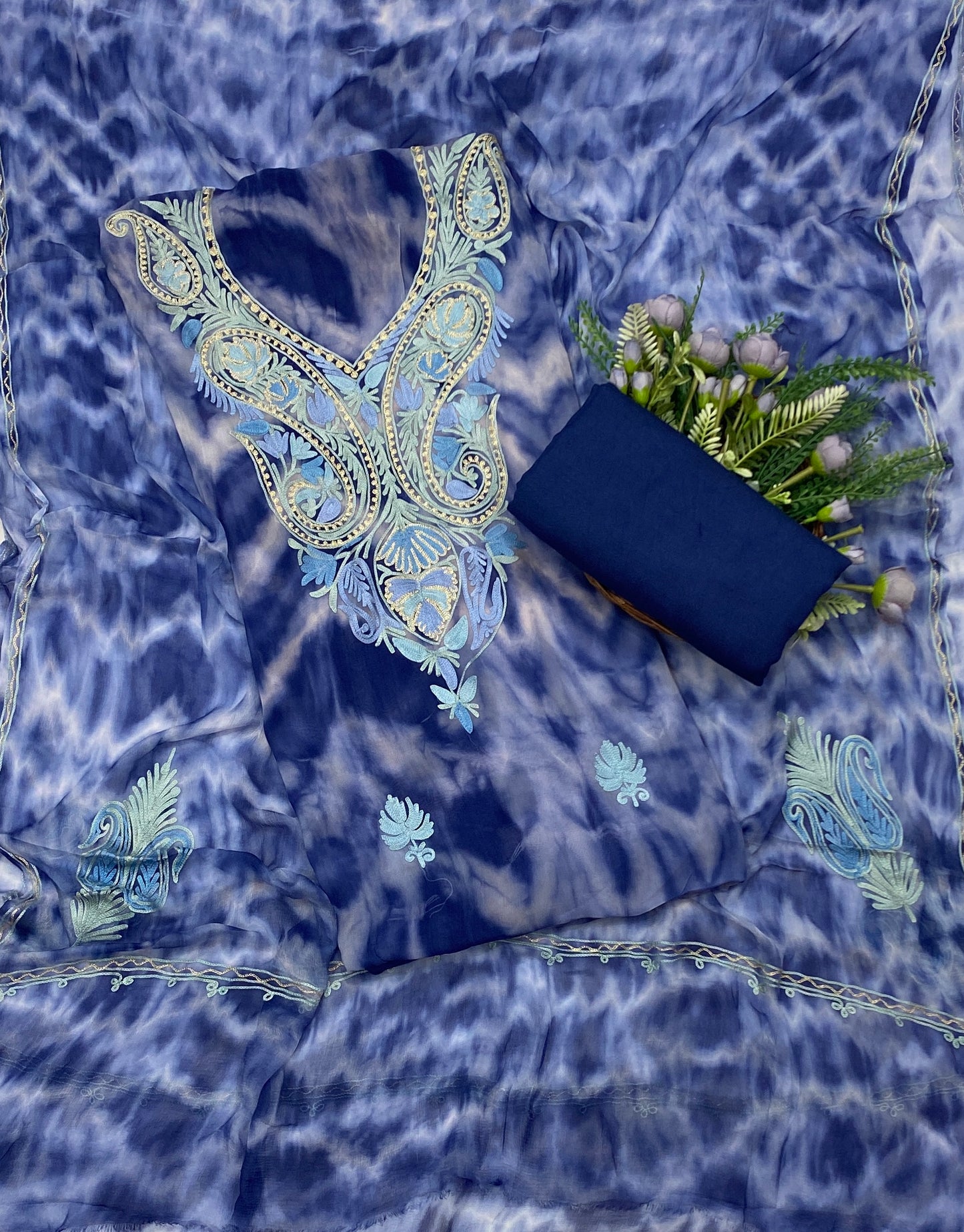94C Georgette Aari  Navy Blue Suit Fabric / CKC Georgette Suits