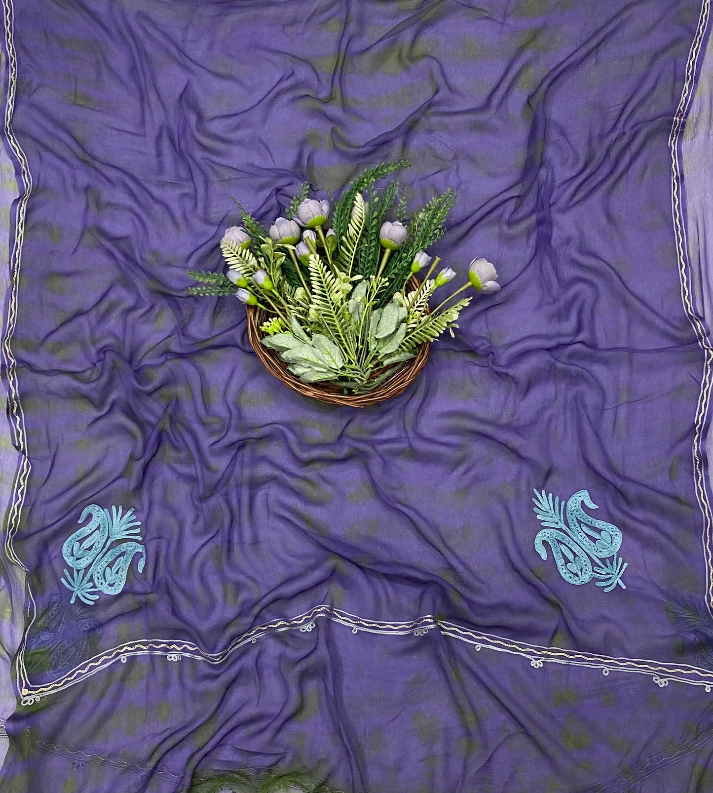 107C Georgette Aari Purple With Dark Green Fabric / CKC Georgette Suits