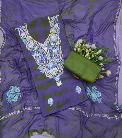 107C Georgette Aari Purple With Dark Green Fabric / CKC Georgette Suits