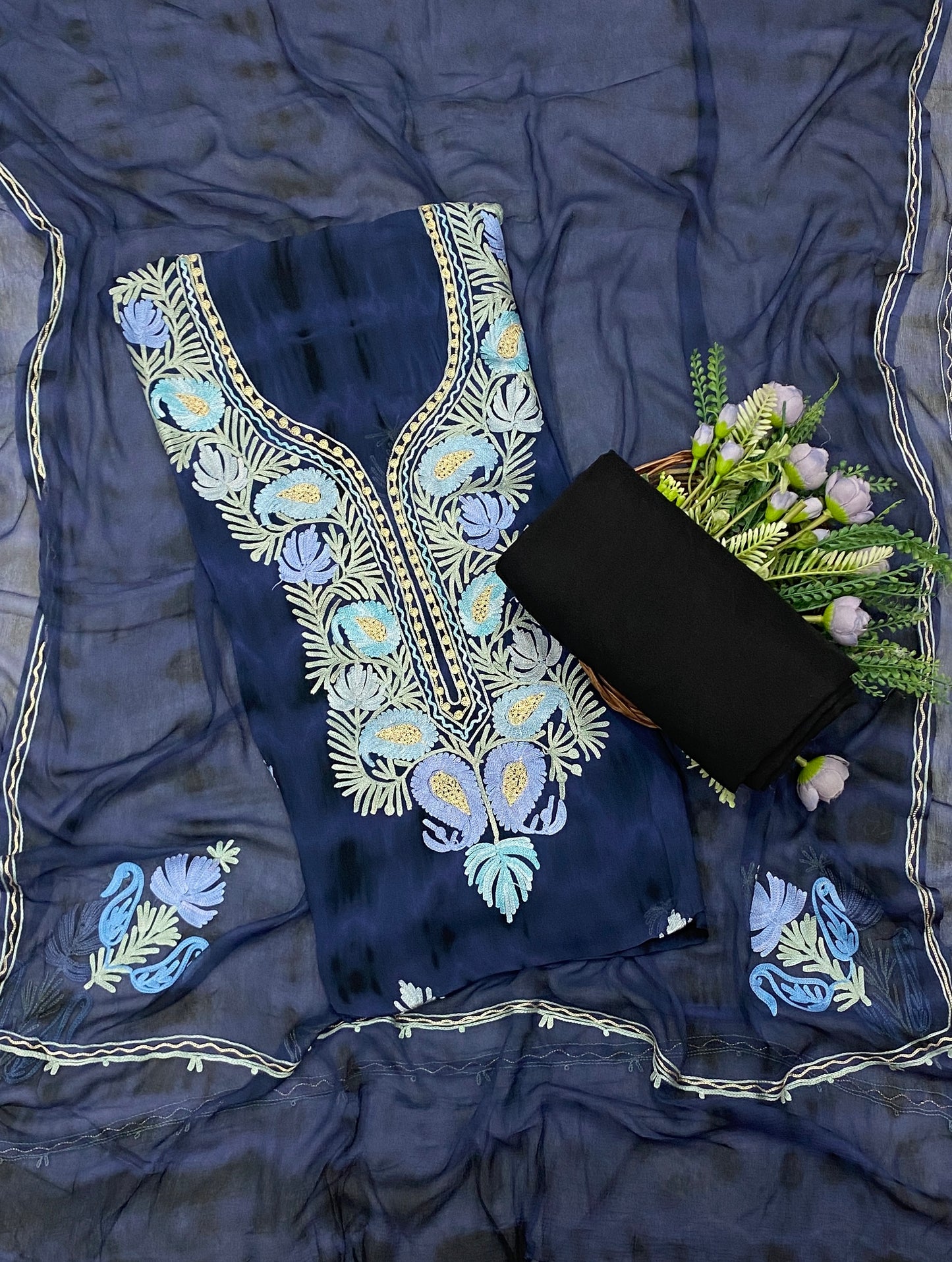 106C Georgette Aari Navy Blue Fabric / CKC Georgette Suits