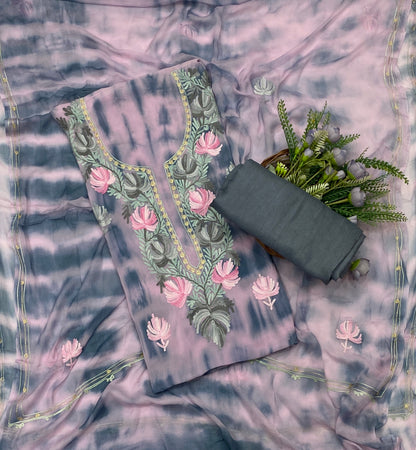 113C Georgette Aari Light Pink With Grey Fabric / CKC Georgette Suits