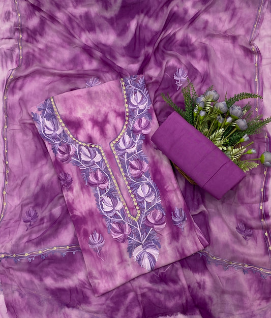 114C Georgette Aari Pink With Light Wine Fabric / CKC Georgette Suits