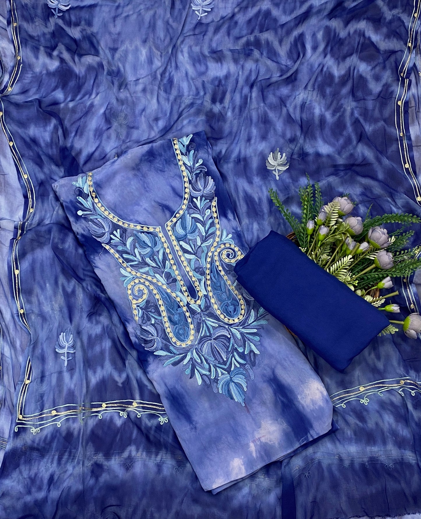 112C Georgette Aari Dark Blue Fabric / CKC Georgette Suits
