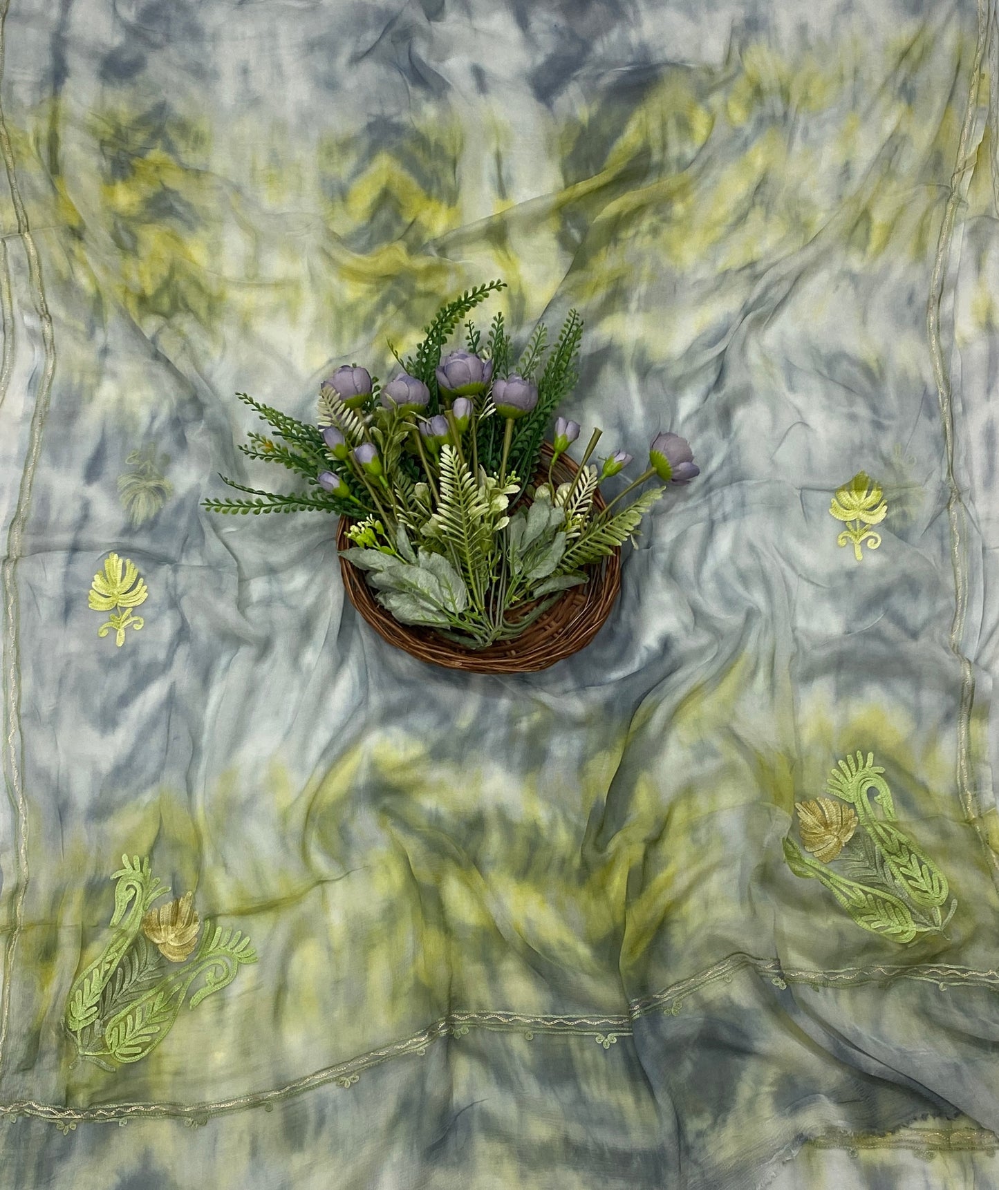 119C Georgette Aari Green With Grey Fabric / CKC Georgette Suits