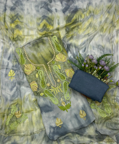 119C Georgette Aari Green With Grey Fabric / CKC Georgette Suits