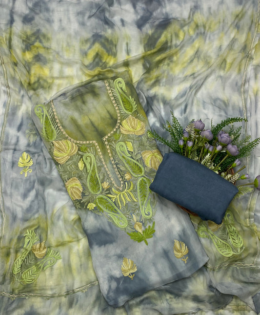 119C Georgette Aari Green With Grey Fabric / CKC Georgette Suits