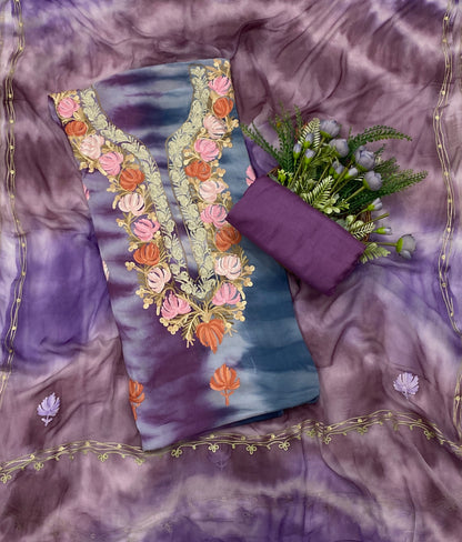 116C Georgette Aari Purple With Blue Fabric / CKC Georgette Suits