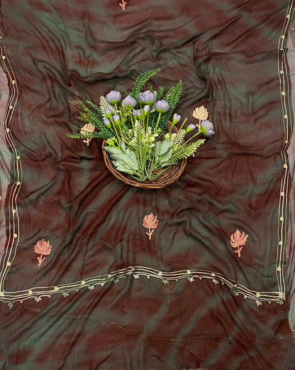117C Georgette Aari Dark Brown With Dark Green Fabric / CKC Georgette Suits