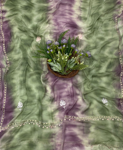 126C Georgette Aari Green With Light Wine Suit Fabric / CKC Georgette Suits