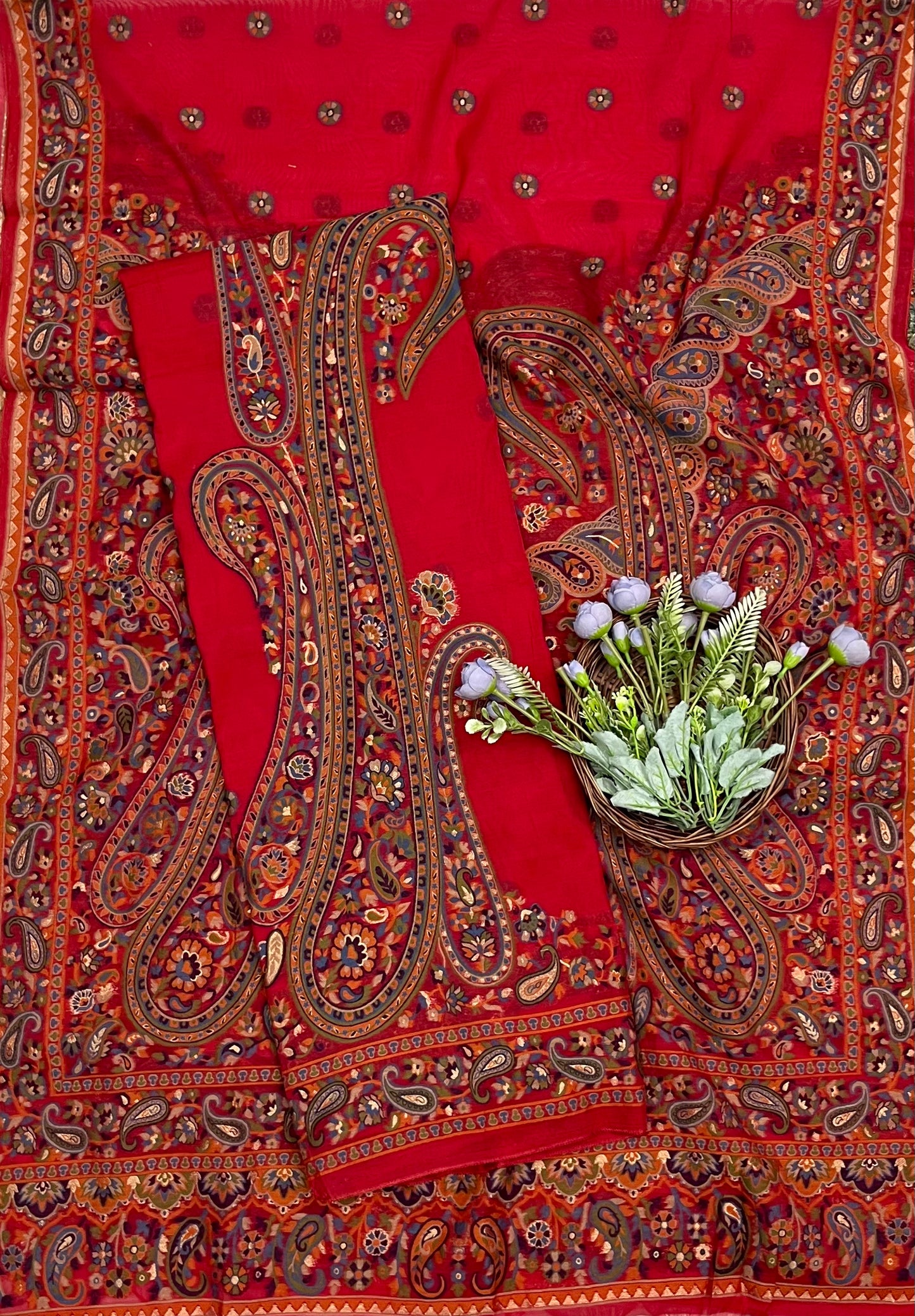 Ckc 113 Jamdani Dark Red Suit Fabric / CKC Jamdani Suits