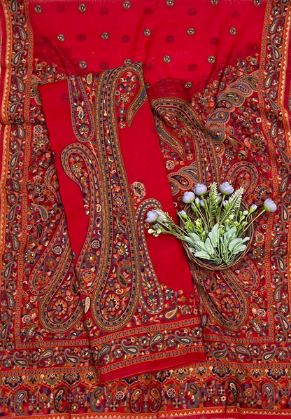 Ckc 113 Jamdani Dark Red Suit Fabric / CKC Jamdani Suits