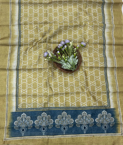 216 Jamdani Navy With Green Suit Fabric / CKC Jamdani Suits