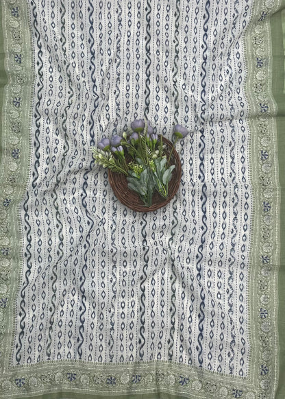 Ckc 278 Jamdani Navy With Green Suit Fabric / CKC Jamdani Suits