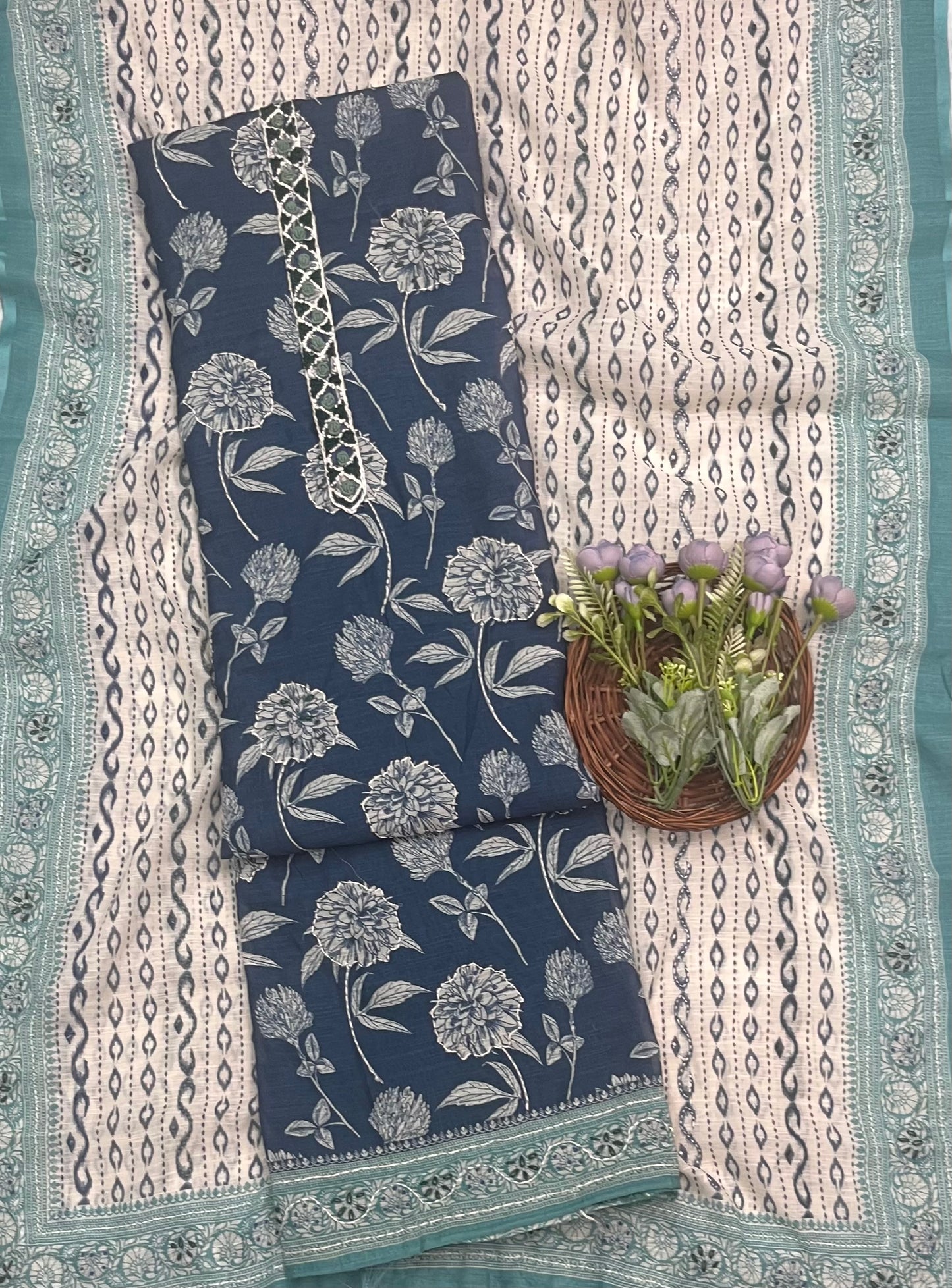 Ckc 280 Jamdani Navy With Blue Suit Fabric / CKC Jamdani Suits