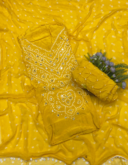 138C Jaipuri Crepe Yellow  Suit Fabric / CKC Jaipuri Suits