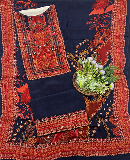 143C Crepe Navy Blue With Red Suit Fabric / CKC Crepe Suits