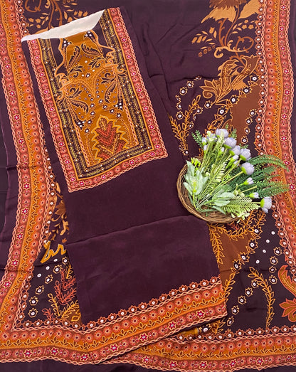 144C Crepe Wine With Mustard Suit Fabric / CKC Crepe Suits