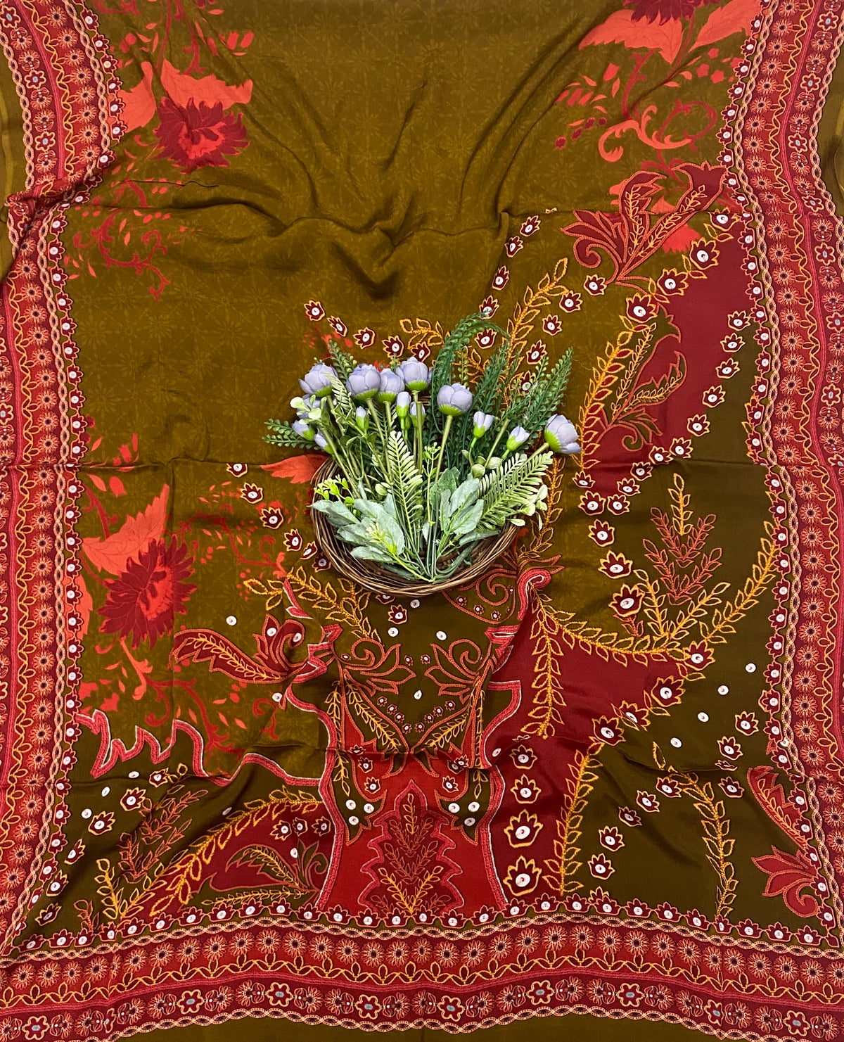 146C Crepe Dark Mustard  With Red Suit Fabric / CKC Crepe Suits