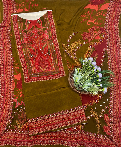 146C Crepe Dark Mustard  With Red Suit Fabric / CKC Crepe Suits