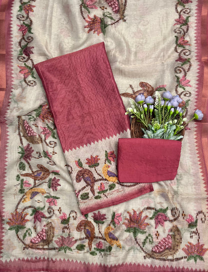 CKC 313 Jamdani Carrot Pink Suit Fabric / CKC Jamdani Suits