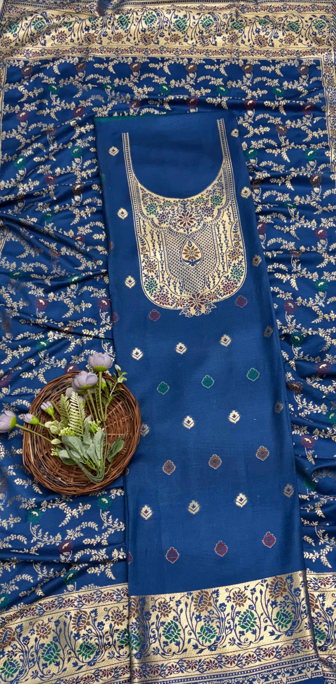 Banarasi Pashmina Dark Blue Suit Fabric/ Winter Suits