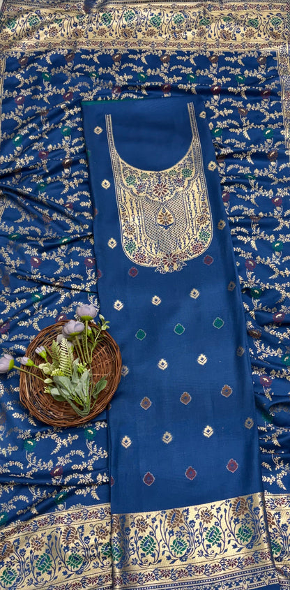 Banarasi Pashmina Dark Blue Suit Fabric/ Winter Suits
