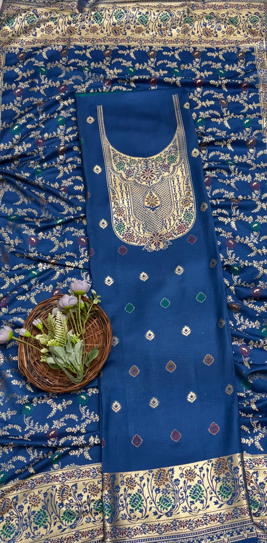 Banarasi Pashmina Dark Blue Suit Fabric/ Winter Suits