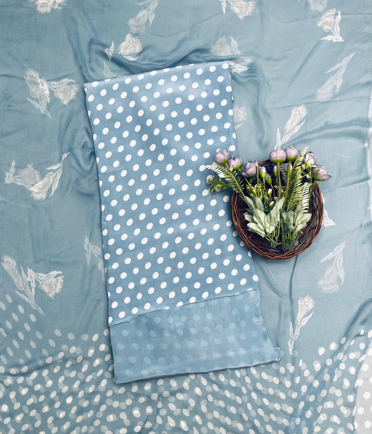 Ckc 288 Crepe Polka Ice Blue  Suit Fabric/ CKC Polka Story