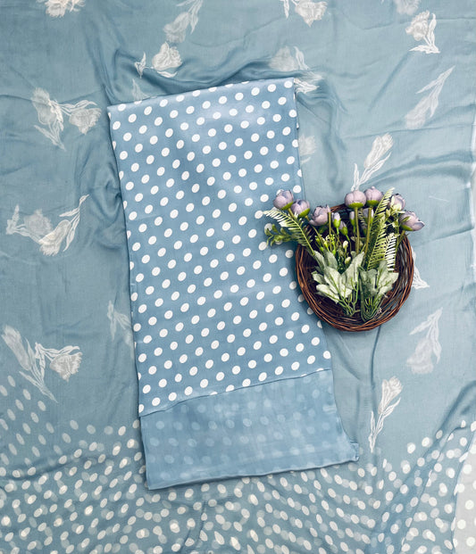 Ckc 288 Crepe Polka Ice Blue  Suit Fabric/ CKC Polka Story
