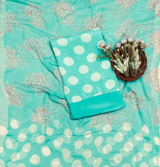 Ckc 151 Chiffon Polka Dot Sea Blue Suit Fabric / CKC Polka Story